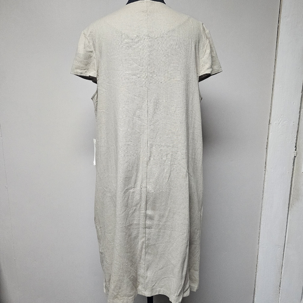 Tash & Sophie Linen Blend Lagenlook Dress Buttons Pockets Cap Sleeves Neutral - Picture 7 of 12